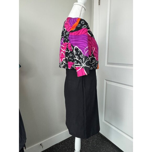 AGB Petite 2-Piece Black Sheath Dress With Vibrant Abstract Print Bolero Jacket - Picture 2 of 16